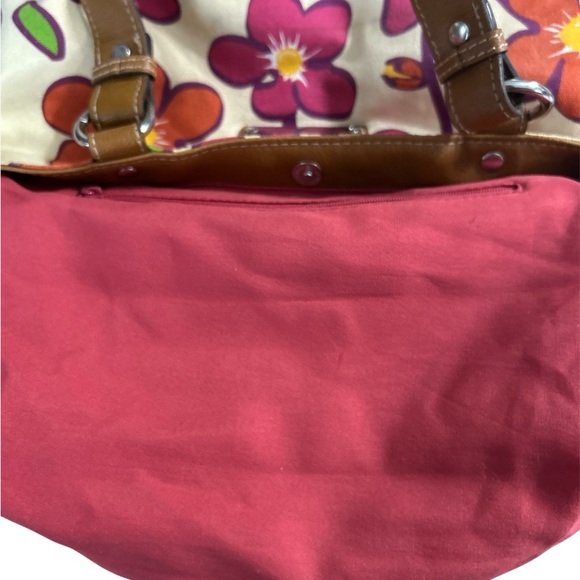 Liz Claiborne Pink and Orange Shoulder Bag with Floral Design - Picture 4 of 7